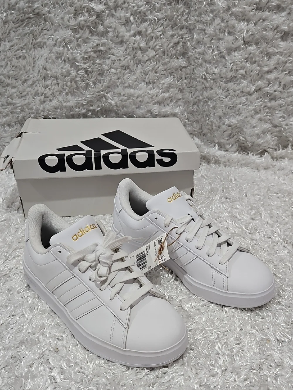 Adidas White Leather Grand Court Sleek White Sneakers - Picture 2 of 10